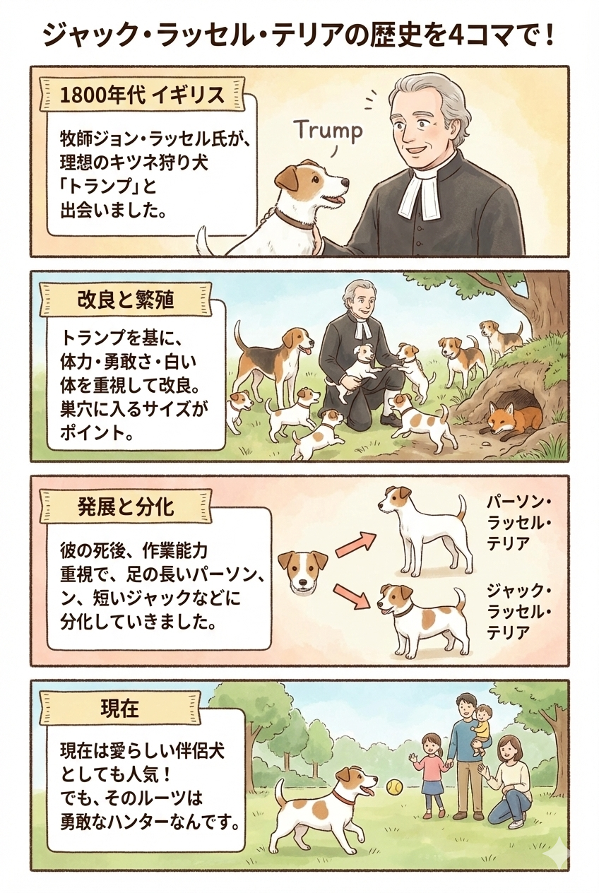 ジャック・ラッセル・テリアの成り立ちの4コマ漫画